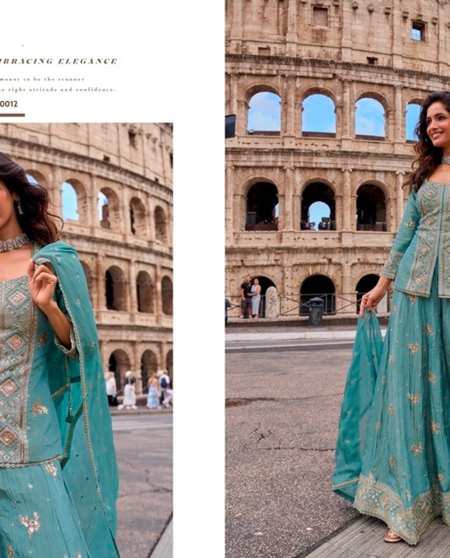 BLUE - Embroidered and Sequins Work Silk Salwar Suit In Aqua Blue Colour